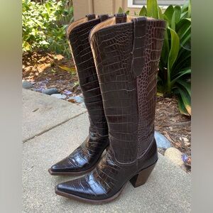Old Gringo Dark Brown Croc-Embossed Heeled Boots